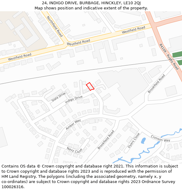 24, INDIGO DRIVE, BURBAGE, HINCKLEY, LE10 2QJ: Location map and indicative extent of plot