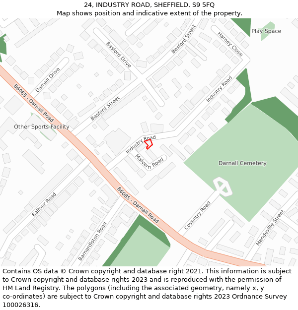24, INDUSTRY ROAD, SHEFFIELD, S9 5FQ: Location map and indicative extent of plot