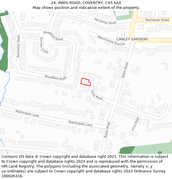 24, INNIS ROAD, COVENTRY, CV5 6AX: Location map and indicative extent of plot