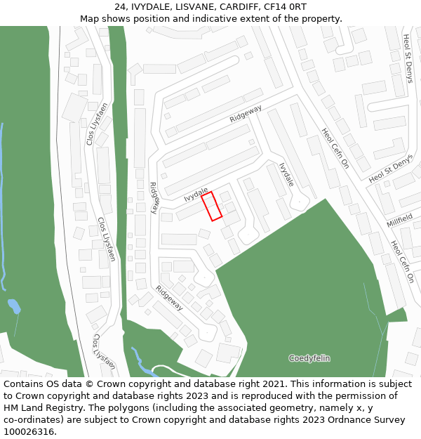 24, IVYDALE, LISVANE, CARDIFF, CF14 0RT: Location map and indicative extent of plot