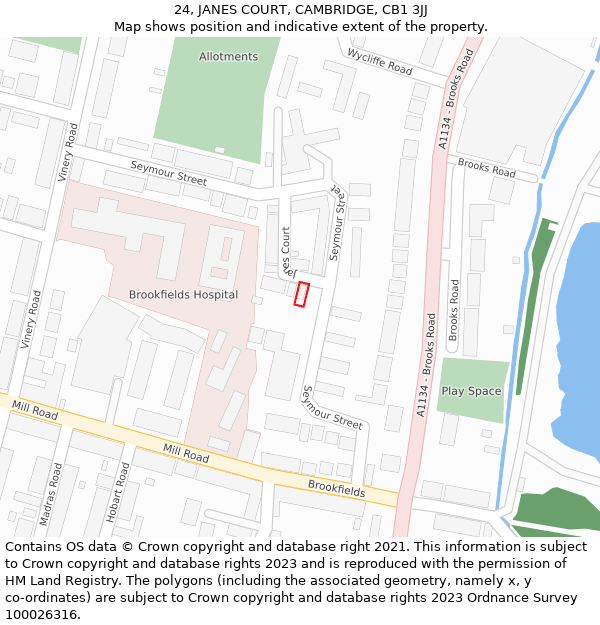 24, JANES COURT, CAMBRIDGE, CB1 3JJ: Location map and indicative extent of plot