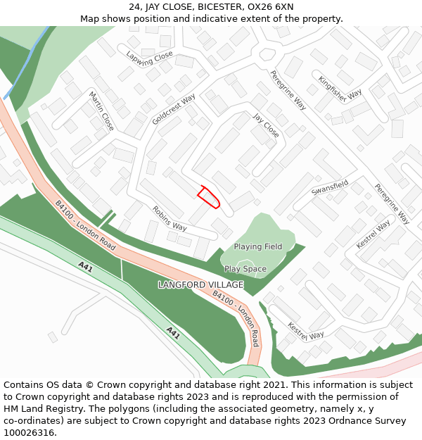 24, JAY CLOSE, BICESTER, OX26 6XN: Location map and indicative extent of plot