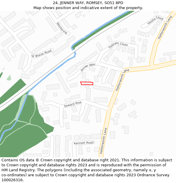 24, JENNER WAY, ROMSEY, SO51 8PD: Location map and indicative extent of plot