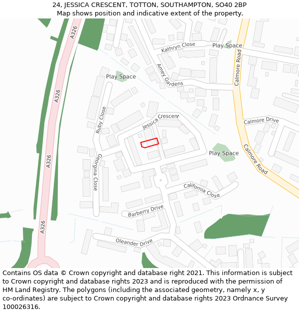 24, JESSICA CRESCENT, TOTTON, SOUTHAMPTON, SO40 2BP: Location map and indicative extent of plot