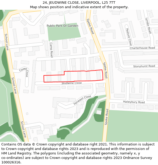 24, JEUDWINE CLOSE, LIVERPOOL, L25 7TT: Location map and indicative extent of plot