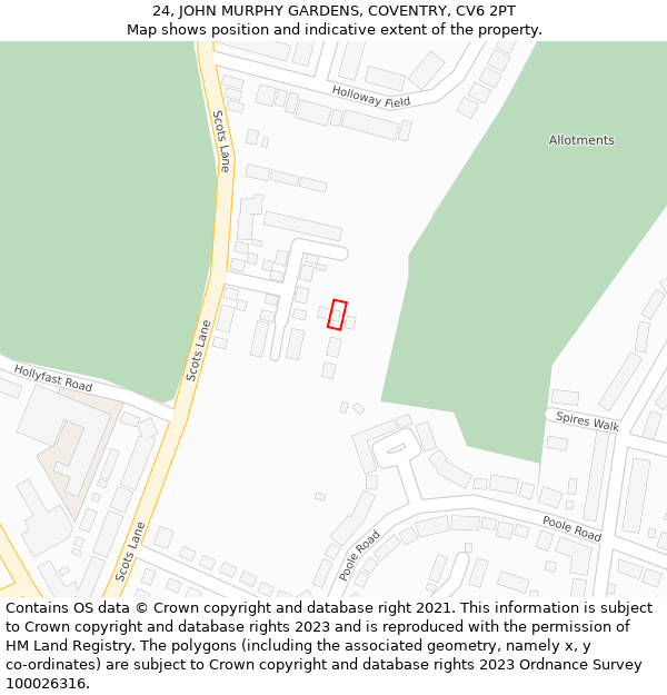 24, JOHN MURPHY GARDENS, COVENTRY, CV6 2PT: Location map and indicative extent of plot