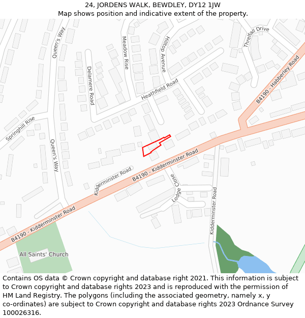 24, JORDENS WALK, BEWDLEY, DY12 1JW: Location map and indicative extent of plot