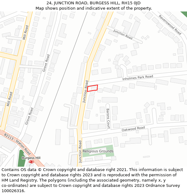 24, JUNCTION ROAD, BURGESS HILL, RH15 0JD: Location map and indicative extent of plot