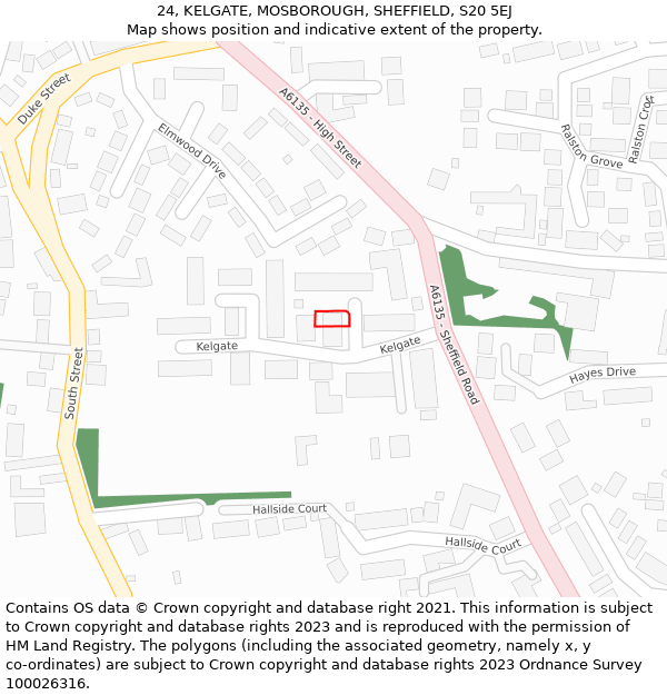 24, KELGATE, MOSBOROUGH, SHEFFIELD, S20 5EJ: Location map and indicative extent of plot