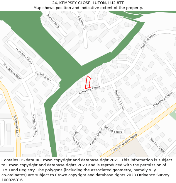 24, KEMPSEY CLOSE, LUTON, LU2 8TT: Location map and indicative extent of plot