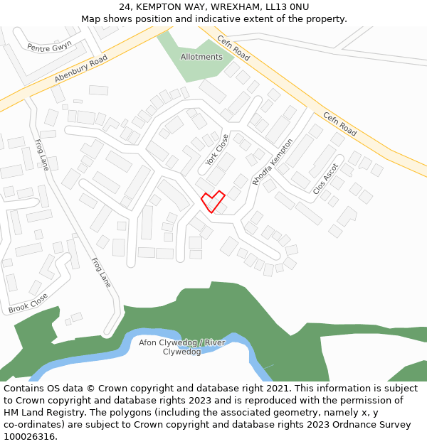 24, KEMPTON WAY, WREXHAM, LL13 0NU: Location map and indicative extent of plot