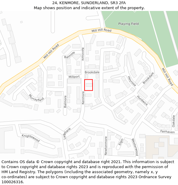 24, KENMORE, SUNDERLAND, SR3 2FA: Location map and indicative extent of plot