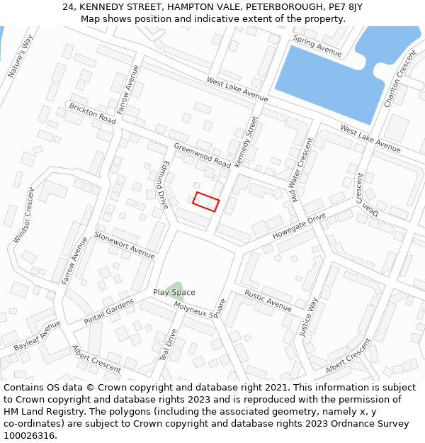 24, KENNEDY STREET, HAMPTON VALE, PETERBOROUGH, PE7 8JY: Location map and indicative extent of plot