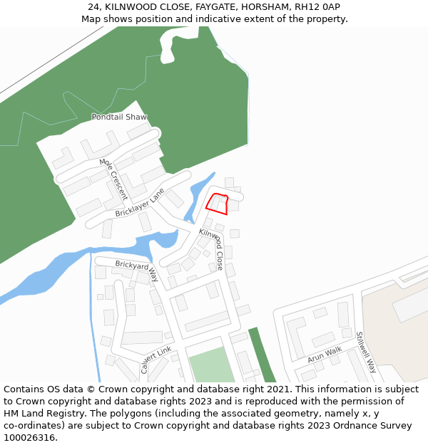 24, KILNWOOD CLOSE, FAYGATE, HORSHAM, RH12 0AP: Location map and indicative extent of plot