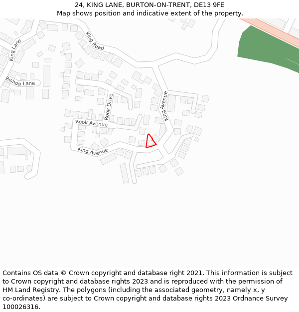 24, KING LANE, BURTON-ON-TRENT, DE13 9FE: Location map and indicative extent of plot