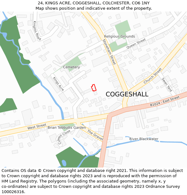 24, KINGS ACRE, COGGESHALL, COLCHESTER, CO6 1NY: Location map and indicative extent of plot