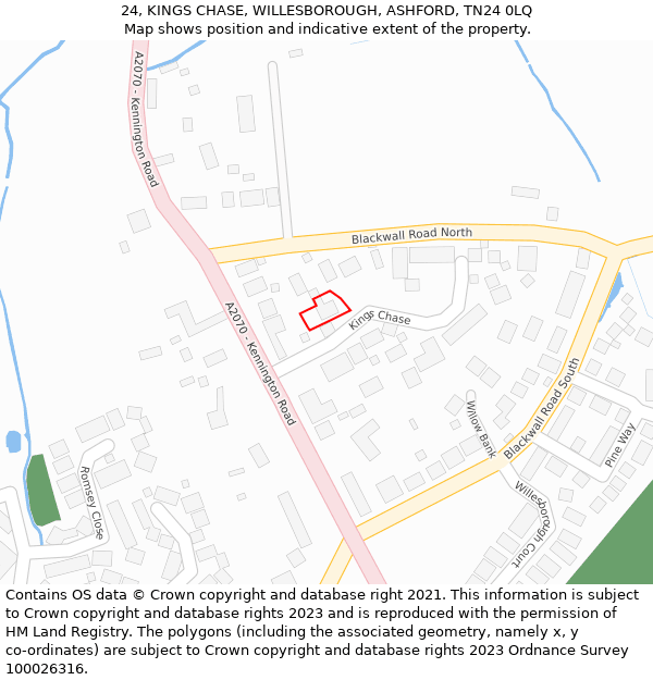 24, KINGS CHASE, WILLESBOROUGH, ASHFORD, TN24 0LQ: Location map and indicative extent of plot