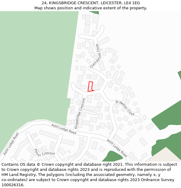 24, KINGSBRIDGE CRESCENT, LEICESTER, LE4 1EG: Location map and indicative extent of plot