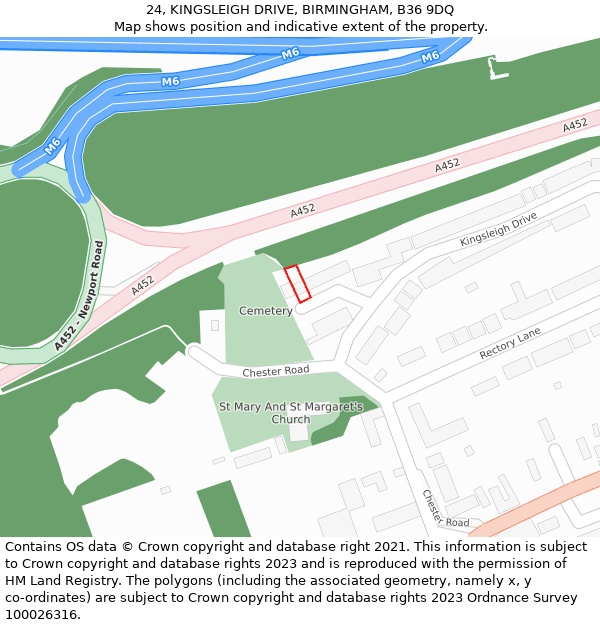 24, KINGSLEIGH DRIVE, BIRMINGHAM, B36 9DQ: Location map and indicative extent of plot