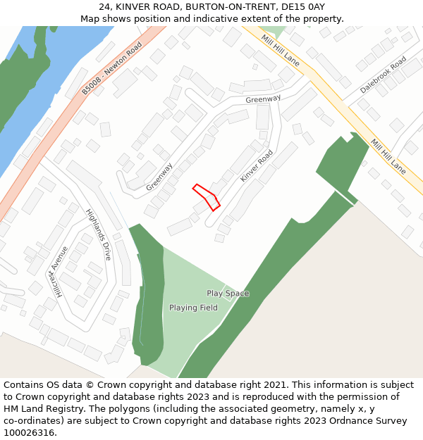 24, KINVER ROAD, BURTON-ON-TRENT, DE15 0AY: Location map and indicative extent of plot