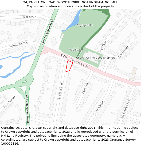 24, KNIGHTON ROAD, WOODTHORPE, NOTTINGHAM, NG5 4FL: Location map and indicative extent of plot