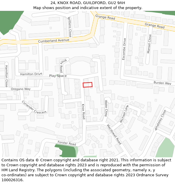 24, KNOX ROAD, GUILDFORD, GU2 9AH: Location map and indicative extent of plot