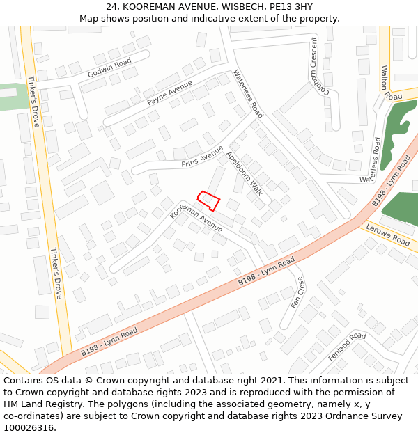 24, KOOREMAN AVENUE, WISBECH, PE13 3HY: Location map and indicative extent of plot