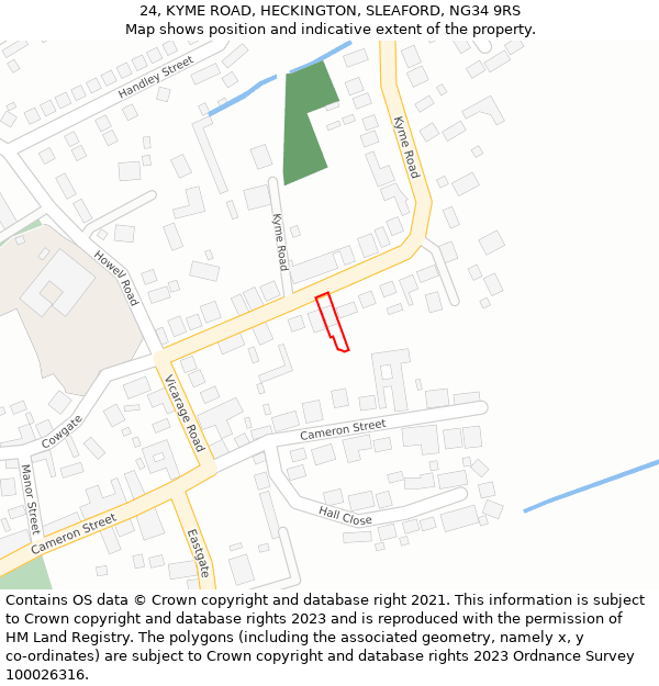 24, KYME ROAD, HECKINGTON, SLEAFORD, NG34 9RS: Location map and indicative extent of plot