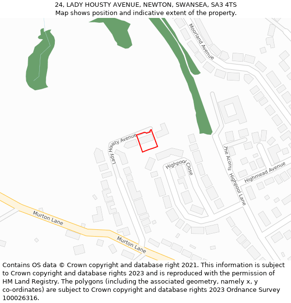 24, LADY HOUSTY AVENUE, NEWTON, SWANSEA, SA3 4TS: Location map and indicative extent of plot