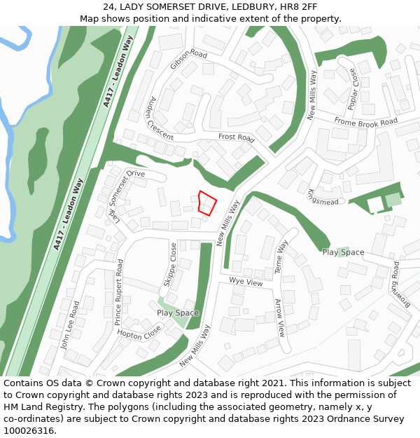 24, LADY SOMERSET DRIVE, LEDBURY, HR8 2FF: Location map and indicative extent of plot