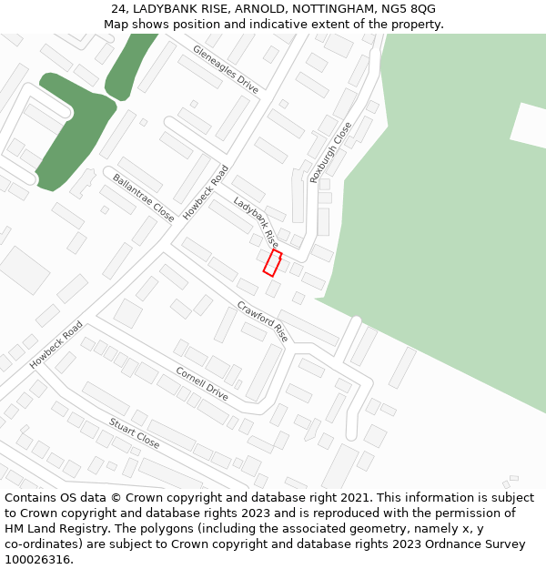 24, LADYBANK RISE, ARNOLD, NOTTINGHAM, NG5 8QG: Location map and indicative extent of plot