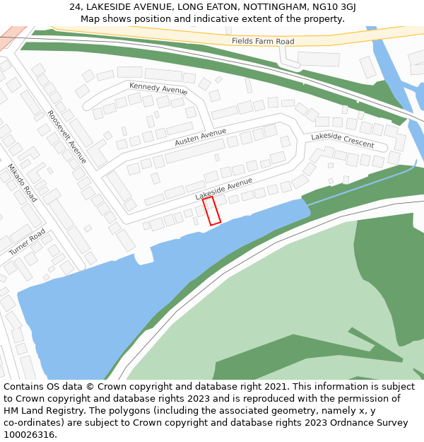 24, LAKESIDE AVENUE, LONG EATON, NOTTINGHAM, NG10 3GJ: Location map and indicative extent of plot