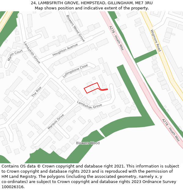 24, LAMBSFRITH GROVE, HEMPSTEAD, GILLINGHAM, ME7 3RU: Location map and indicative extent of plot