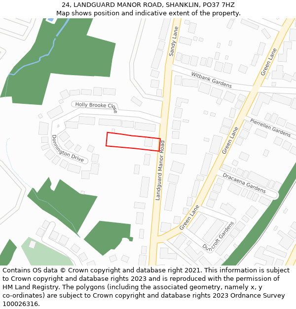 24, LANDGUARD MANOR ROAD, SHANKLIN, PO37 7HZ: Location map and indicative extent of plot