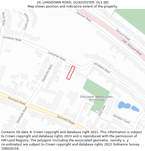 24, LANSDOWN ROAD, GLOUCESTER, GL1 3JD: Location map and indicative extent of plot