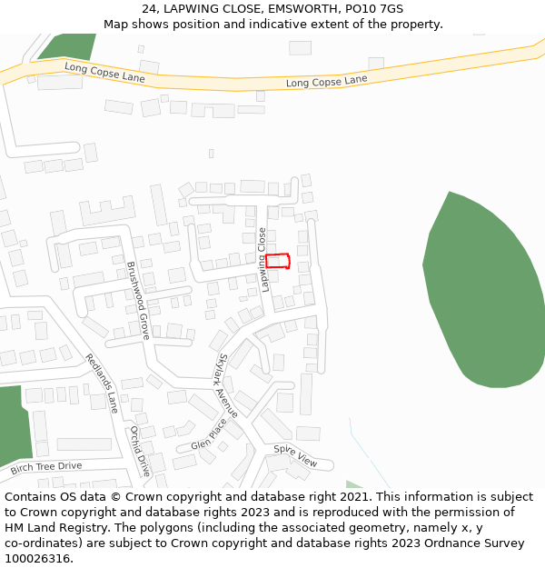 24, LAPWING CLOSE, EMSWORTH, PO10 7GS: Location map and indicative extent of plot