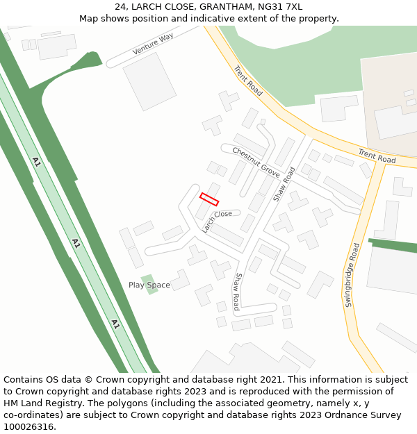 24, LARCH CLOSE, GRANTHAM, NG31 7XL: Location map and indicative extent of plot