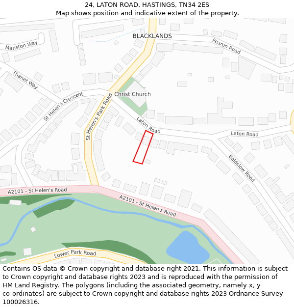 24, LATON ROAD, HASTINGS, TN34 2ES: Location map and indicative extent of plot