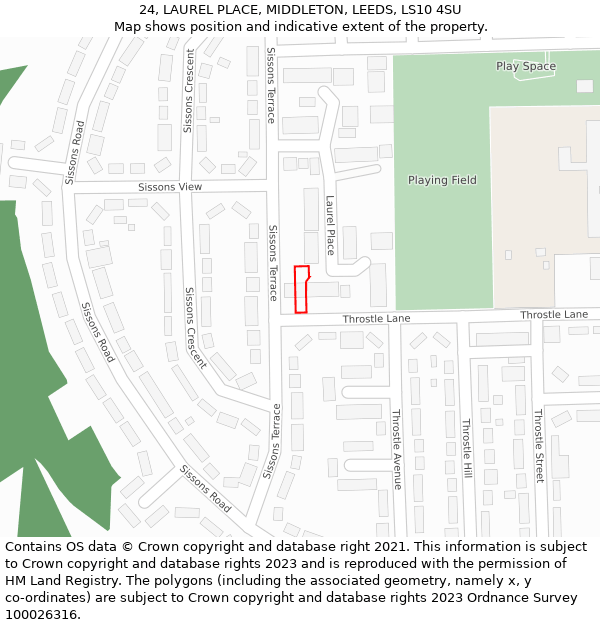 24, LAUREL PLACE, MIDDLETON, LEEDS, LS10 4SU: Location map and indicative extent of plot