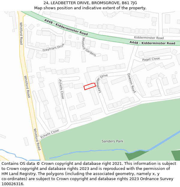 24, LEADBETTER DRIVE, BROMSGROVE, B61 7JG: Location map and indicative extent of plot