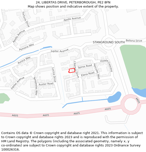 24, LIBERTAS DRIVE, PETERBOROUGH, PE2 8FN: Location map and indicative extent of plot