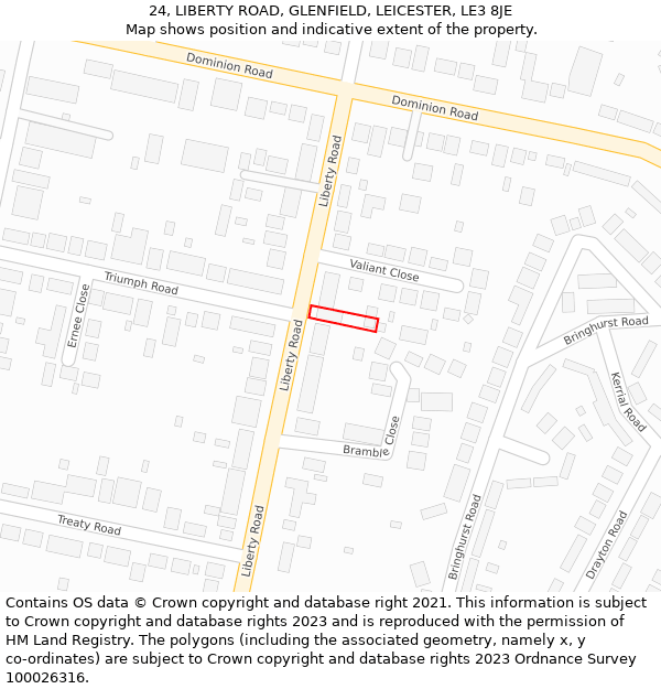 24, LIBERTY ROAD, GLENFIELD, LEICESTER, LE3 8JE: Location map and indicative extent of plot