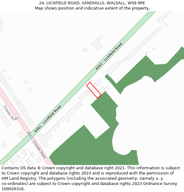 24, LICHFIELD ROAD, SANDHILLS, WALSALL, WS9 9PE: Location map and indicative extent of plot