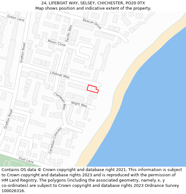 24, LIFEBOAT WAY, SELSEY, CHICHESTER, PO20 0TX: Location map and indicative extent of plot