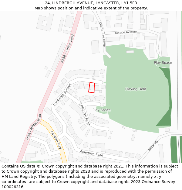 24, LINDBERGH AVENUE, LANCASTER, LA1 5FR: Location map and indicative extent of plot