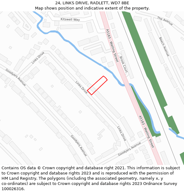 24, LINKS DRIVE, RADLETT, WD7 8BE: Location map and indicative extent of plot