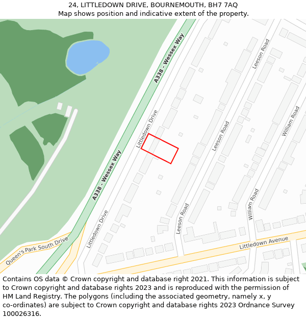24, LITTLEDOWN DRIVE, BOURNEMOUTH, BH7 7AQ: Location map and indicative extent of plot