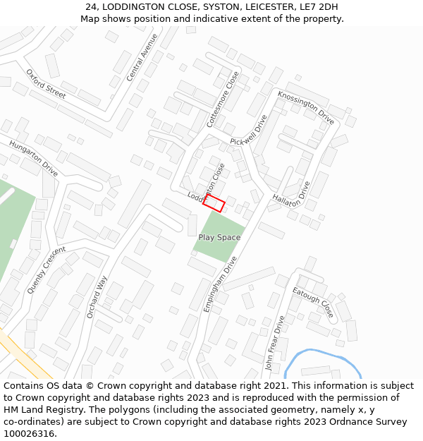 24, LODDINGTON CLOSE, SYSTON, LEICESTER, LE7 2DH: Location map and indicative extent of plot