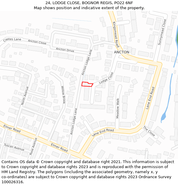 24, LODGE CLOSE, BOGNOR REGIS, PO22 6NF: Location map and indicative extent of plot