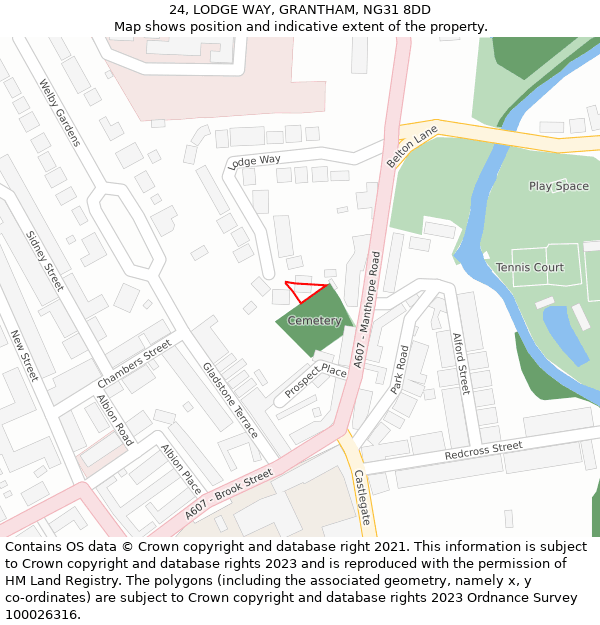 24, LODGE WAY, GRANTHAM, NG31 8DD: Location map and indicative extent of plot